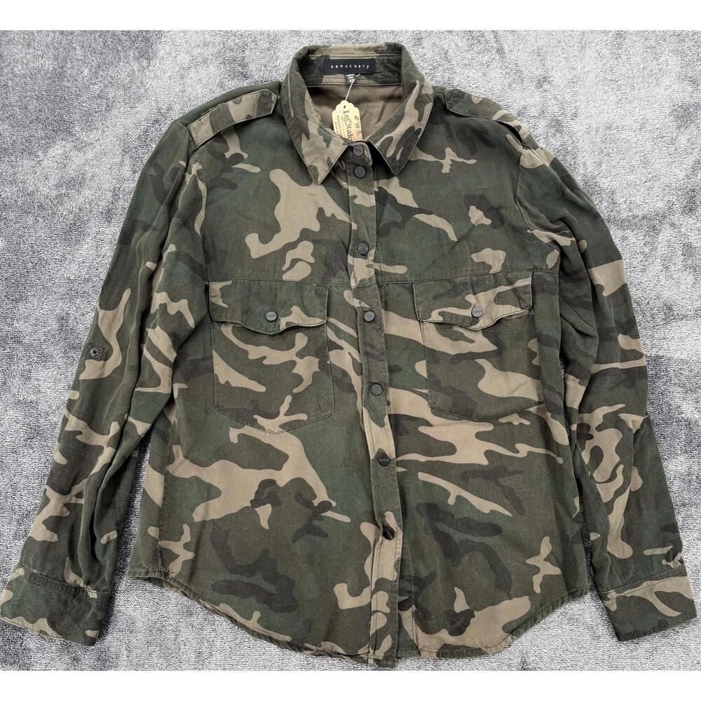 Sanctuary Camouflage Button-Up Shirt XS Military‎ Fit Cotton
